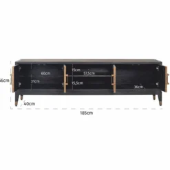 Casa Padrino Luxus TV Schrank Schwarz / Grau / Messing 185 cm - Wohnzimmer & Hotel Möbel