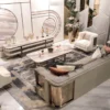 Casa Padrino Luxus TV Schrank Creme / Weiß / Kupfer 230 x 54,5 x H. 55 cm - Massivholz Sideboard mit 4 Schubladen - Wohnzimmer Möbel - Hotel Möbel - Luxus Möbel - Luxus Einrichtung