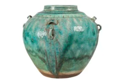 Casa Padrino Luxus Vase Grün Ø 32 x H. 30 cm - Große bauchige Deko Vase aus Steingut in Grün - Luxus Deko Accessoires