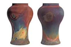 Casa Padrino Luxus Vase Kupferfarben Ø 22 x H. 34 cm - Deko Vase aus Steingut mit matter kupferfarbener Oberfläche im Raku-Stil - Luxus Deko Accessoires