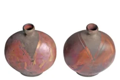Casa Padrino Luxus Vase Kupferfarben 21 x 13 x H. 24 cm - Steingut Vase im Raku Stil mit Copper Matt Glasur - Luxus Deko Accessoires