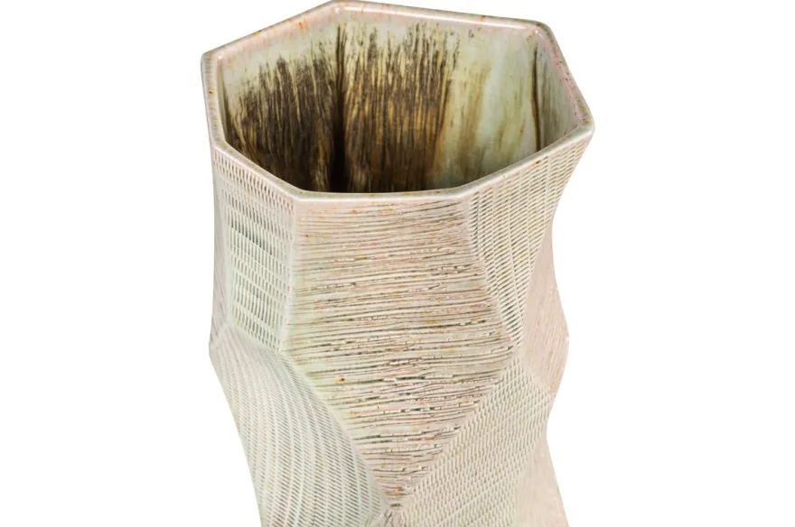Casa Padrino Luxus Vase Ø 14 x H. 55 cm - Hohe schlanke Vase Abstract aus Steingut mit Dekor in Pastelltönen - Luxus Deko Accessoires