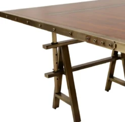 Casa Padrino Luxus Vintage Industrie Stil Esstisch Braun / Messing 226,5 x 111 x H. 75,5 cm - Rechteckiger Esszimmertisch mit Massivholz Tischplatte - Luxus Vintage Industrie Stil Esszimmer Möbel