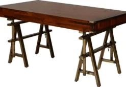 Casa Padrino Luxus Vintage Industrie Stil Schreibtisch Braun / Messing 149 x 85 x H. 77,5 cm - Bürotisch mit 3 Schubaden - Luxus Vintage Industrie Stil Büro Möbel