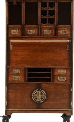 Casa Padrino Luxus Vintage Stil Barschrank mit Rollen Braun 96 x 37 x H. 173,5 cm - Massivholz Weinschrank - Vintage Stil Bar Möbel - Luxus Bar Möbel - Massivholz Bar Möbel