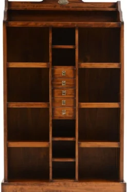 Casa Padrino Luxus Vintage Stil Bücherschrank Braun / Messing 105 x 35 x H. 169 cm - Massivholz Regalschrank - Wohnzimmer Schrank - Büro Schrank - Büro Möbel - Luxus Vintage Stil Möbel