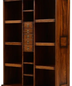 Casa Padrino Luxus Vintage Stil Bücherschrank Braun / Messing 105 x 35 x H. 169 cm - Massivholz Regalschrank - Wohnzimmer Schrank - Büro Schrank - Büro Möbel - Luxus Vintage Stil Möbel