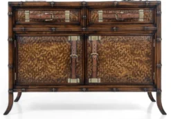 Casa Padrino Luxus Vintage Stil Sideboard Braun 114 x 50 x H. 80 cm - Massivholz Schrank mit 2 Schubladen und 2 Türen - Massivholz Möbel - Vintage Stil Möbel - Luxus Möbel
