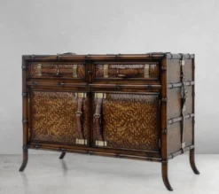 Casa Padrino Luxus Vintage Stil Sideboard Braun 114 x 50 x H. 80 cm - Massivholz Schrank mit 2 Schubladen und 2 Türen - Massivholz Möbel - Vintage Stil Möbel - Luxus Möbel