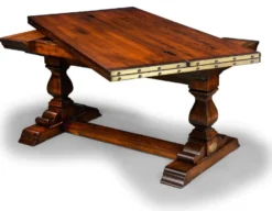 Casa Padrino Luxus Vintage Stil Esstisch Braun / Messing 180 x 85 x H. 78 cm - Rechteckiger Massivholz Esszimmertisch mit ausklappbarer Tischplatte - Esszimmer Möbel - Luxus Vintage Stil Möbel