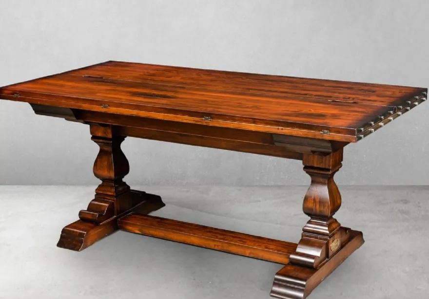 Casa Padrino Luxus Vintage Stil Esstisch Braun / Messing 180 x 85 x H. 78 cm - Rechteckiger Massivholz Esszimmertisch mit ausklappbarer Tischplatte - Esszimmer Möbel - Luxus Vintage Stil Möbel