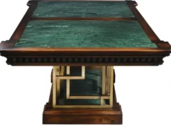 Casa Padrino Luxus Vintage Stil Esstisch Braun / Grün / Messing 250 x 124 x H. 77,5 cm - Rechteckiger Massivholz Esszimmertisch - Esszimmer Möbel - Vintage Stil Möbel - Luxus Möbel