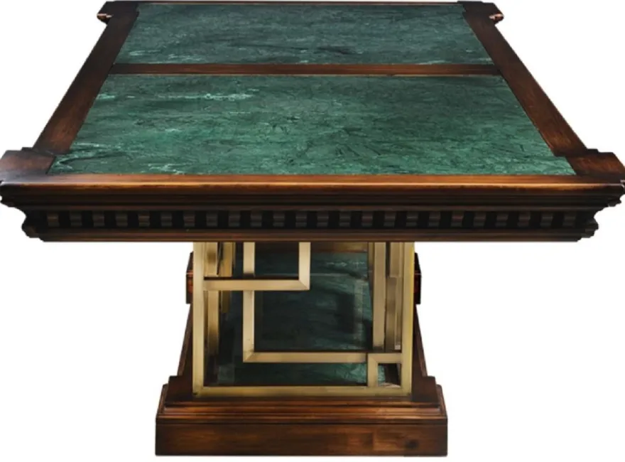 Casa Padrino Luxus Vintage Stil Esstisch Braun / Grün / Messing 250 x 124 x H. 77,5 cm - Rechteckiger Massivholz Esszimmertisch - Esszimmer Möbel - Vintage Stil Möbel - Luxus Möbel