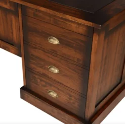 Casa Padrino Luxus Vintage Stil Schreibtisch Braun 180 x 80 x H. 78,5 cm - Massivholz Bürotisch mit 12 Schubladen - Vintage Stil Büro Möbel - Luxus Büro Möbel - Massivholz Büro Möbel