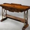 Casa Padrino Luxus Vintage Stil Konsole Braun / Messing 140 x 40 x H. 89 cm - Massivholz Konsolentisch mit 2 Schubladen - Massivholz Möbel - Vintage Stil Möbel - Luxus Möbel