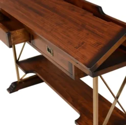 Casa Padrino Luxus Vintage Stil Konsole Braun / Messing 140 x 40 x H. 89 cm - Massivholz Konsolentisch mit 2 Schubladen - Massivholz Möbel - Vintage Stil Möbel - Luxus Möbel