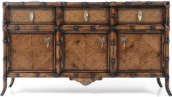 Casa Padrino Luxus Vintage Stil Sideboard Braun 180 x 50 x H. 90 cm - Massivholz Schrank mit 3 Schubladen und 3 Türen - Massivholz Möbel - Vintage Stil Möbel - Luxus Möbel