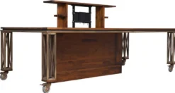 Casa Padrino Luxus Vintage Stil Schreibtisch Braun / Messing / Schwarz 270 x 120 x H. 76 cm - Massivholz Bürotisch mit Rollen - Vintage Stil Büro Möbel - Luxus Büro Möbel