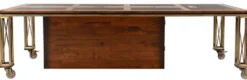 Casa Padrino Luxus Vintage Stil Schreibtisch Braun / Messing / Schwarz 270 x 120 x H. 76 cm - Massivholz Bürotisch mit Rollen - Vintage Stil Büro Möbel - Luxus Büro Möbel