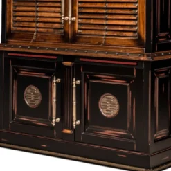 Casa Padrino Luxus Vintage Stil Bücherschrank Braun / Naturfarben / Schwarz 146,5 x 46 x H. 247 cm - Massivholz Schrank - Regalschrank - Wohnzimmerschrank - Büroschrank - Luxus Massivholz Möbel