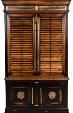 Casa Padrino Luxus Vintage Stil Bücherschrank Braun / Naturfarben / Schwarz 146,5 x 46 x H. 247 cm - Massivholz Schrank - Regalschrank - Wohnzimmerschrank - Büroschrank - Luxus Massivholz Möbel