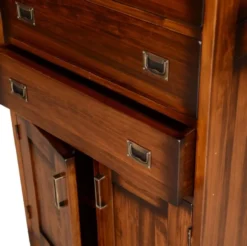 Casa Padrino Luxus Vintage Stil Bücherschrank Braun / Messing 70 x 34 x H. 185 cm - Massivholz Wohnzimmer Schrank - Büro Schrank - Wohnzimmer Möbel - Büro Möbel - Luxus Vintage Stil Möbel