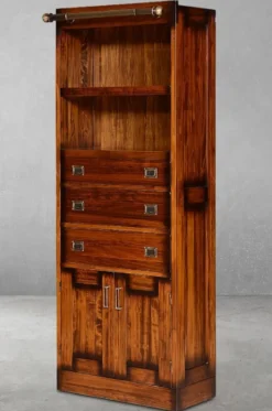 Casa Padrino Luxus Vintage Stil Bücherschrank Braun / Messing 70 x 34 x H. 185 cm - Massivholz Wohnzimmer Schrank - Büro Schrank - Wohnzimmer Möbel - Büro Möbel - Luxus Vintage Stil Möbel
