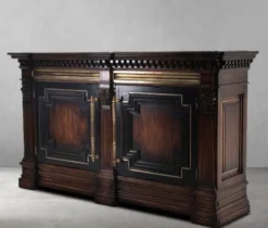 Casa Padrino Luxus Vintage Stil Sideboard mit 2 Türen und Marmorplatte Braun / Naturfarben / Schwarz 212,5 x 56 x H. 123,5 cm - Massivholz Schrank - Vintage Stil Möbel - Luxus Massivholz Möbel