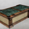 Casa Padrino Luxus Vintage Stil Couchtisch Braun / Grün / Messing 156 x 89,5 x H. 48 cm - Rechteckiger Massivholz Wohnzimmertisch mit Schublade - Luxus Vintage Stil Wohnzimmer Möbel