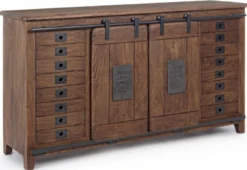 Casa Padrino Luxus Vintage Stil Sideboard mit 2 Schiebetüren und 16 Schubladen Dunkelbraun 168 x 43 x H. 94 cm - Massivholz Schrank - Vintage Stil Möbel - Luxus Möbel - Massivholz Möbel