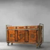 Casa Padrino Luxus Vintage Stil Sideboard mit 3 Schubladen und 3 Türen Braun / Messing 200 x 45 x H. 112,5 cm - Vintage Stil Schrank - Massivholz Möbel - Vintage Stil Möbel - Luxus Möbel
