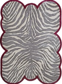 Casa Padrino Luxus Viskose Teppich mit Zebra Design Grau / Creme / Rot 160 x 230 cm - Wohnzimmer Teppich - Moderner Schlafzimmer Teppich - Luxus Interior - Luxus Qualität