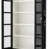Casa Padrino Luxus Vitrine Schwarz / Weiß 113 x 46 x H. 240 cm - Massivholz Vitrinenschrank - Wohnzimmerschrank mit 2 Glastüren und Schublade - Luxus Qualität