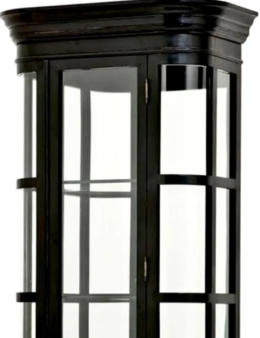 Casa Padrino Luxus Vitrine Schwarz 87,5 x 44,5 x H. 238 cm - Ovaler Massivholz Vitrinenschrank mit Glastür und Glasregalen - Luxus Möbel - Luxus Qualität
