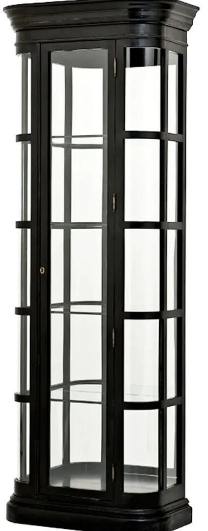 Casa Padrino Luxus Vitrine Schwarz 87,5 x 44,5 x H. 238 cm - Ovaler Massivholz Vitrinenschrank mit Glastür und Glasregalen - Luxus Möbel - Luxus Qualität