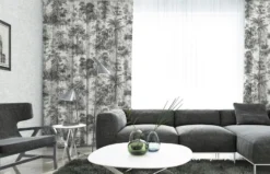 Casa Padrino Luxus Vorhang Set Dschungel Weiß / Schwarz 250 x H. 290 cm - Bedruckte Leinen & Samt Vorhänge - Ösenvorhänge - Schiebevorhänge - Wohnzimmer Schlafzimmer Vorhänge