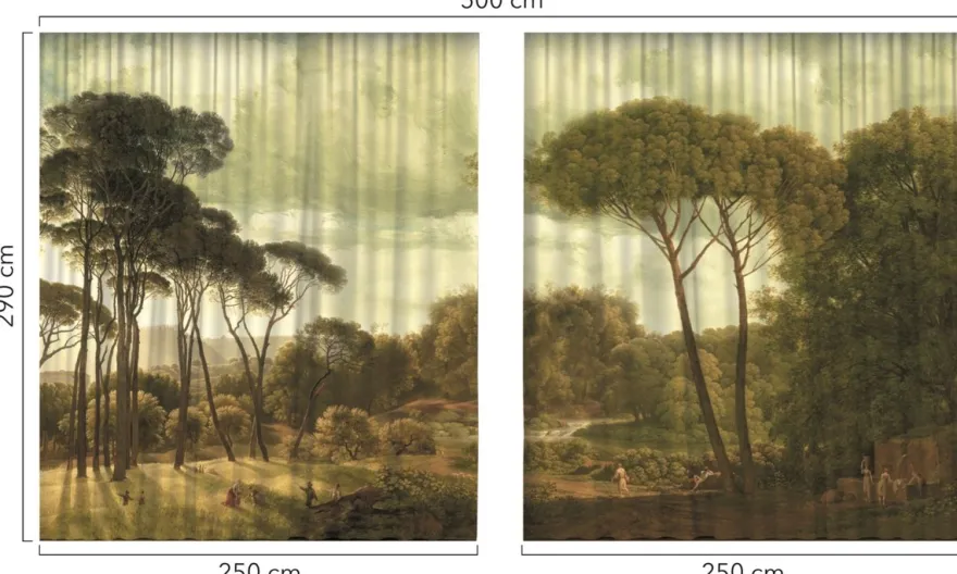 Casa Padrino Luxus Vorhang Set Landschaft Mehrfarbig 250 x H. 290 cm - Bedruckte Leinen & Samt Vorhänge - Ösenvorhänge - Schiebevorhänge - Luxus Qualität