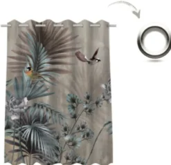Casa Padrino Luxus Vorhang Set Pflanzen & Vögel Mehrfarbig 250 x H. 290 cm - Bedruckte Leinen & Samt Vorhänge - Ösenvorhänge - Schiebevorhänge - Luxus Kollektion