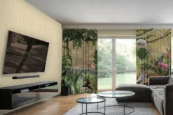 Casa Padrino Luxus Vorhang Set Dschungel & Tiger Mehrfarbig 250 x H. 290 cm - Bedruckte Leinen & Samt Vorhänge - Ösenvorhänge - Schiebevorhänge - Wohnzimmer Schlafzimmer Vorhänge