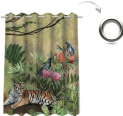 Casa Padrino Luxus Vorhang Set Dschungel & Tiger Mehrfarbig 250 x H. 290 cm - Bedruckte Leinen & Samt Vorhänge - Ösenvorhänge - Schiebevorhänge - Wohnzimmer Schlafzimmer Vorhänge