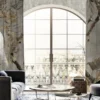Casa Padrino Luxus Vorhang Set Weißer Pfau im Wald Grau / Mehrfarbig 250 x H. 290 cm - Bedruckte Samt Gardinen - Ösenvorhänge - Wohnzimmer Vorhänge - Luxus Vorhänge - Luxus Qualität