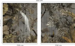 Casa Padrino Luxus Vorhang Set Weißer Pfau im Wald Grau / Mehrfarbig 250 x H. 290 cm - Bedruckte Samt Gardinen - Ösenvorhänge - Wohnzimmer Vorhänge - Luxus Vorhänge - Luxus Qualität