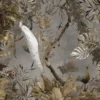 Casa Padrino Luxus Vorhang Set Weißer Pfau im Wald Grau / Mehrfarbig 250 x H. 290 cm - Bedruckte Leinen & Samt Vorhänge - Ösenvorhänge - Schiebevorhänge - Luxus Wohnzimmer Vorhänge