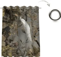 Casa Padrino Luxus Vorhang Set Weißer Pfau im Wald Grau / Mehrfarbig 250 x H. 290 cm - Bedruckte Leinen & Samt Vorhänge - Ösenvorhänge - Schiebevorhänge - Luxus Wohnzimmer Vorhänge