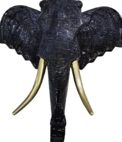 Casa Padrino Luxus Wanddeko Skulptur Elefantenkopf Schwarz / Gold 105 x 48 x H. 107 cm - Große Wanddeko Figur - XXL Wanddeko Skulptur - XXL Wanddeko Figur - Wohnzimmer Deko - Luxus XXL Figuren