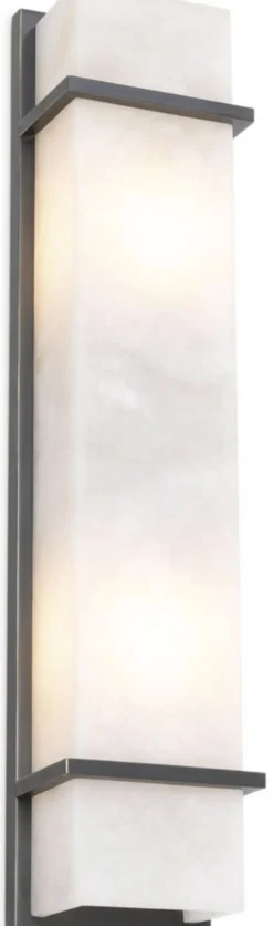 Casa Padrino Luxus Wandleuchte Bronze / Alabaster 13 x 9 x H. 60 cm - Elegante Wandlampe mit Alabaster Lampenschirm - Luxus Leuchten