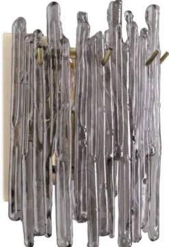 Casa Padrino Luxus Wandleuchte Messingfarben / Grau 25 x 15 x H. 23 cm - Elegante Wandlampe mit getöntem Glas Lampenschirm - Luxus Leuchten