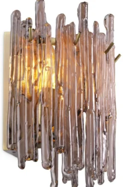 Casa Padrino Luxus Wandleuchte Messingfarben / Grau 25 x 15 x H. 23 cm - Elegante Wandlampe mit getöntem Glas Lampenschirm - Luxus Leuchten