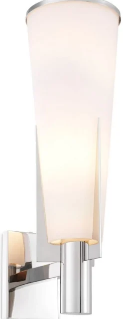 Casa Padrino Luxus Wandleuchte Silber / Weiß 13 x 19 x H. 40,5 cm - Elegante Metall Wandlampe mit Glas Lampenschirm - Luxus Leuchten