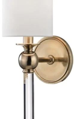 Casa Padrino Luxus Wandleuchte Antik Messingfarben / Weiß 12,7 x 17,2 x H. 56,5 cm - Wandlampe mit Kristallglas und rundem Seiden Lampenschirm